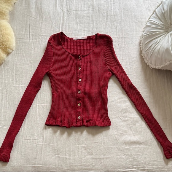 La Relaxed Tops - LA Relaxed Cranberry Pointelle Cardigan